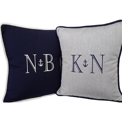 Navy Blue Quatrefoil White Monogram L Throw Pillow for Sale by
